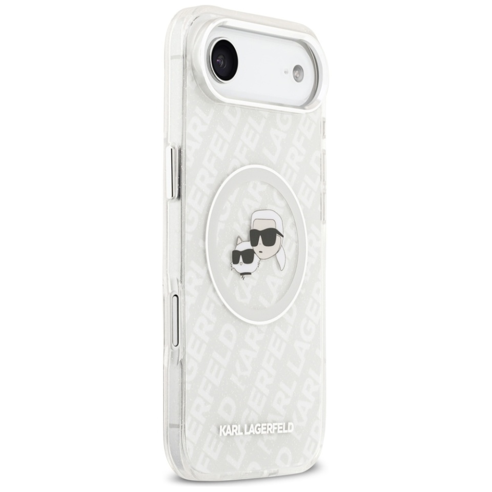 Husa pentru iPhone 17 Air, IML Glitter K&C Heads Logo MagSafe, Clear Mono Karl&Choupette - 1 | YEO