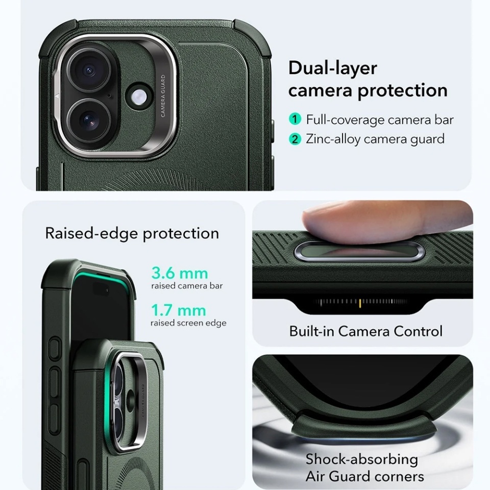 Husa pentru iPhone 17, ESR Cyber Armor Kickstand, Verde - 1 | YEO