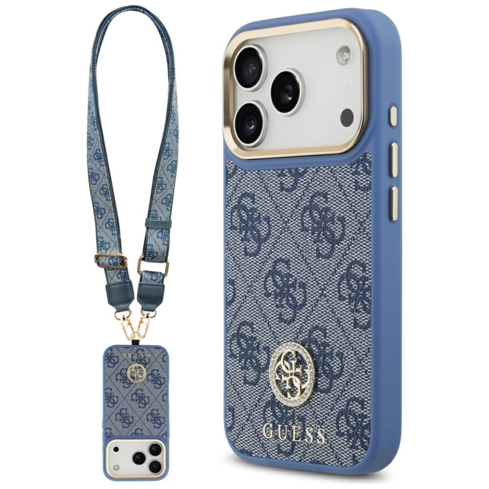 Husa pentru iPhone 17 Pro, 4G Strass Logo with Big Strap Metal Button MagSafe, Protectie Slim, Albastru