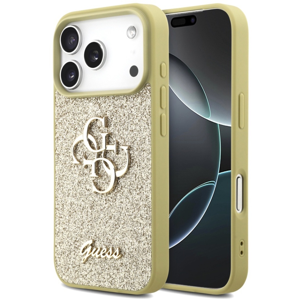 Husa pentru iPhone 17 Pro, Glitter Fixed Big 4G, Protectie Slim, Guess, Auriu