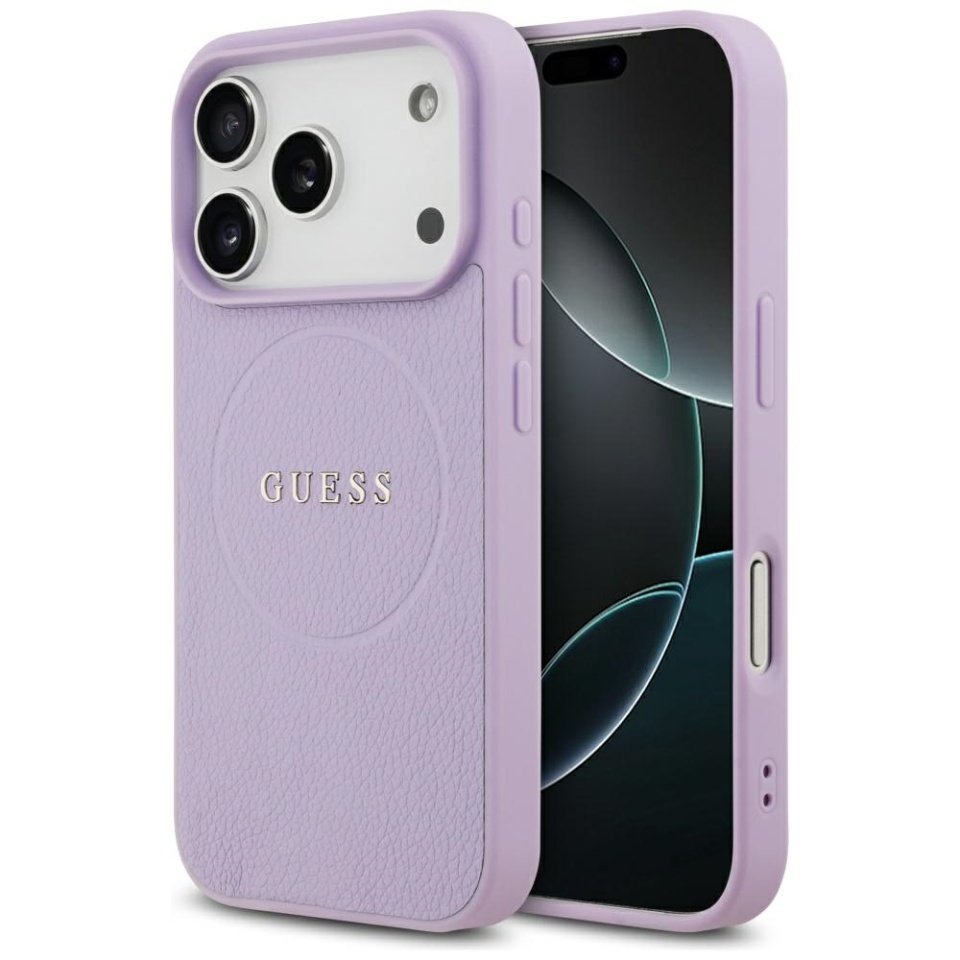 Husa pentru iPhone 17 Pro, Guess Grained Gold Ring MagSafe, Roz