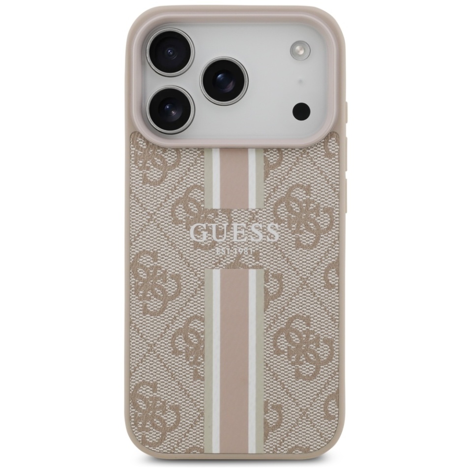 Husa pentru iPhone 17 Pro, Guess Printed Stripes MagSafe, Roz - 3 | YEO