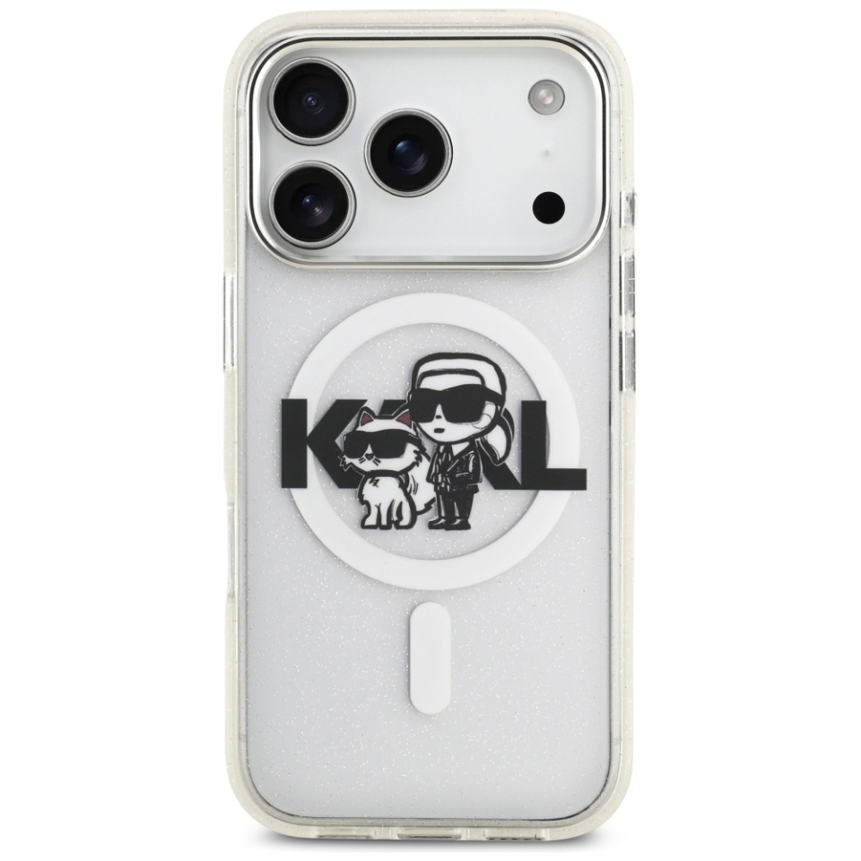 Husa pentru iPhone 17 Pro, IML Glitter K&C Heads Logo MagSafe, Clear Mono Karl&Choupette - 2 | YEO