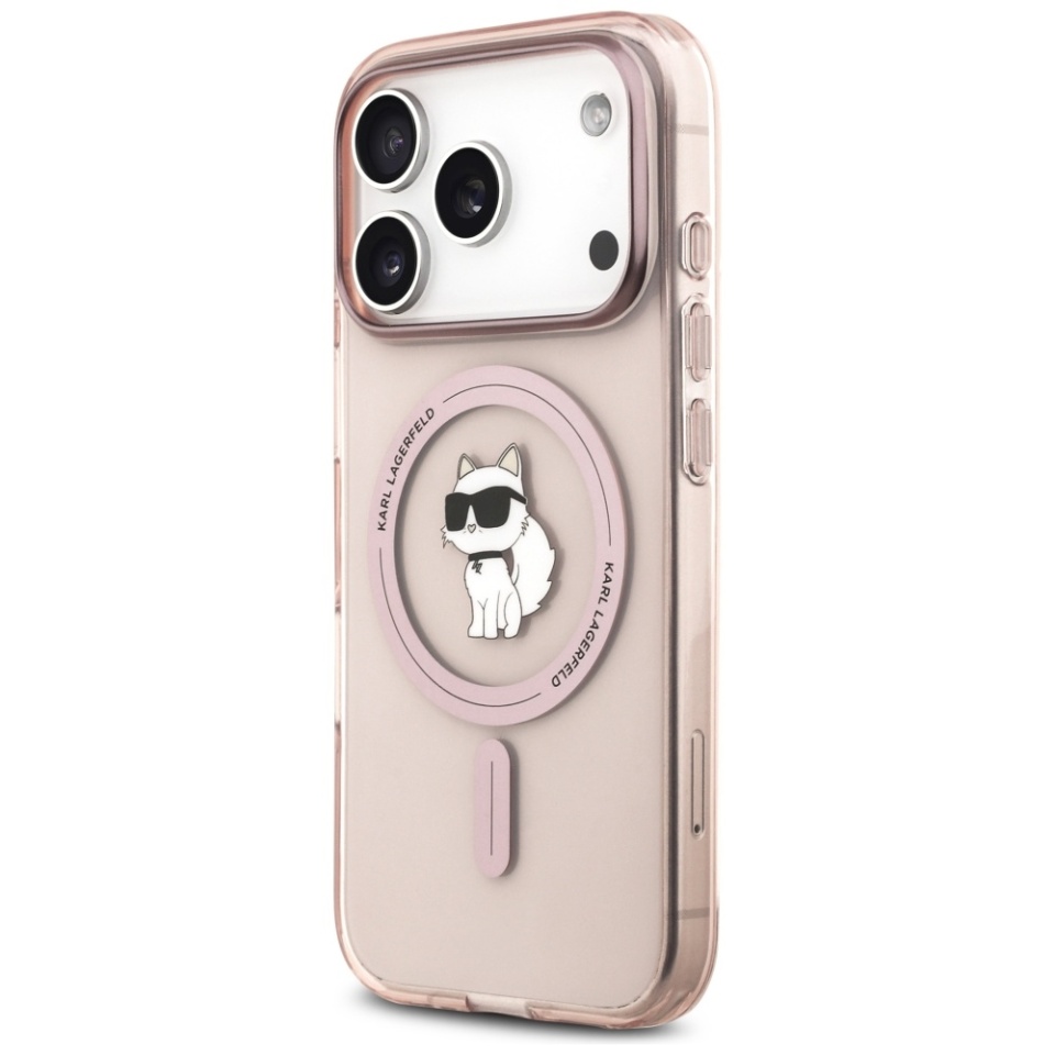 Husa pentru iPhone 17 Pro, IML Glitter K&C Heads Logo MagSafe, Clear Mono Karl&Choupette - 3 | YEO