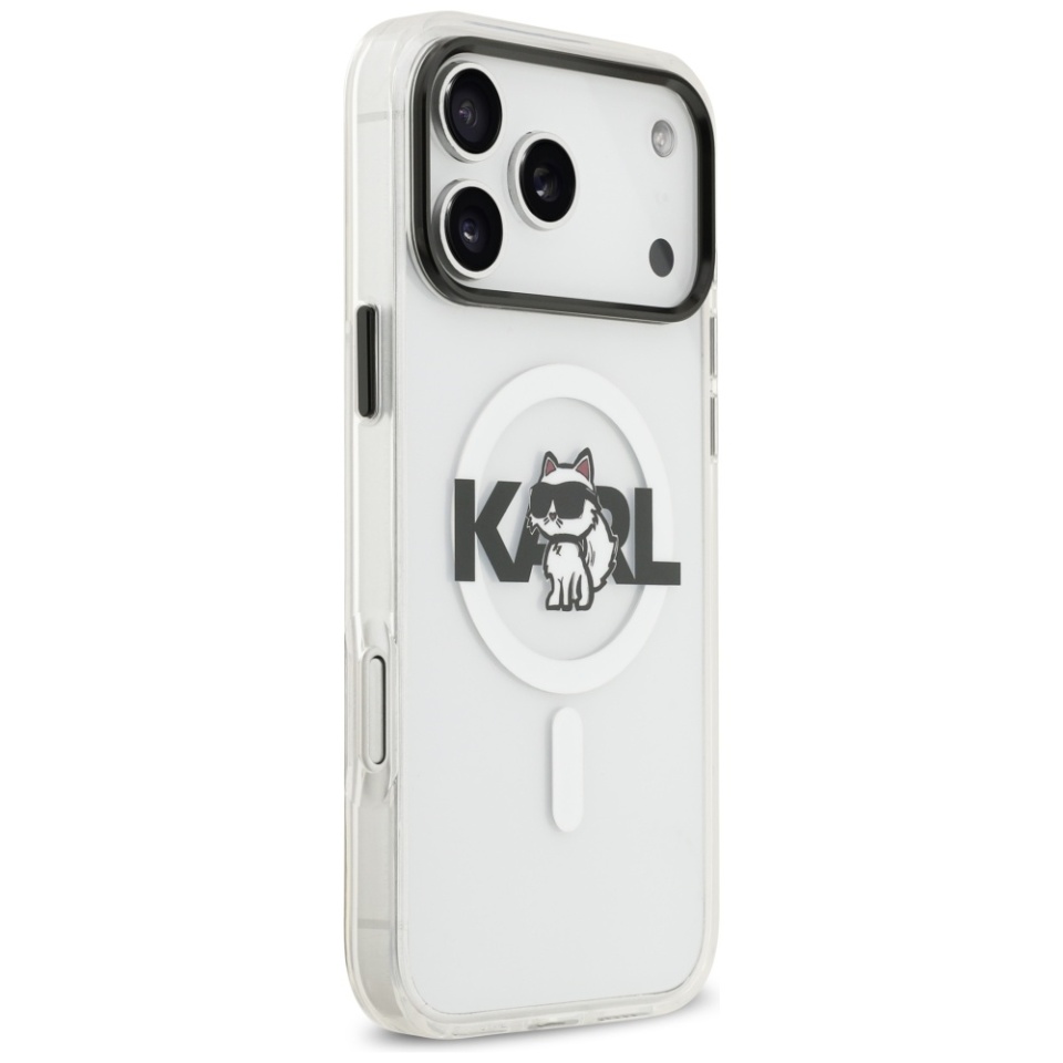 Husa pentru iPhone 17 Pro, IML Glitter K&C Heads Logo MagSafe, Clear Mono Karl&Choupette - 2 | YEO