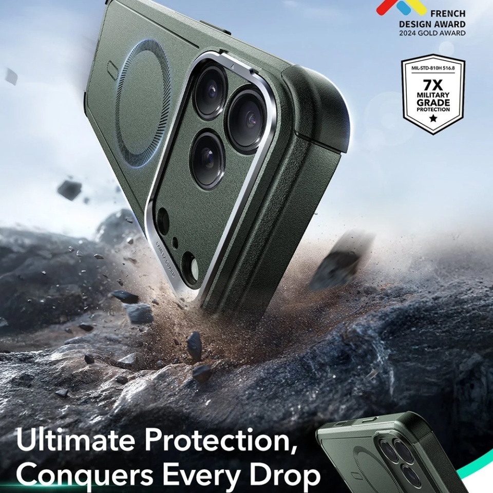 Husa pentru iPhone 17 Pro Max, ESR Cyber Armor Kickstand, Verde - 1 | YEO