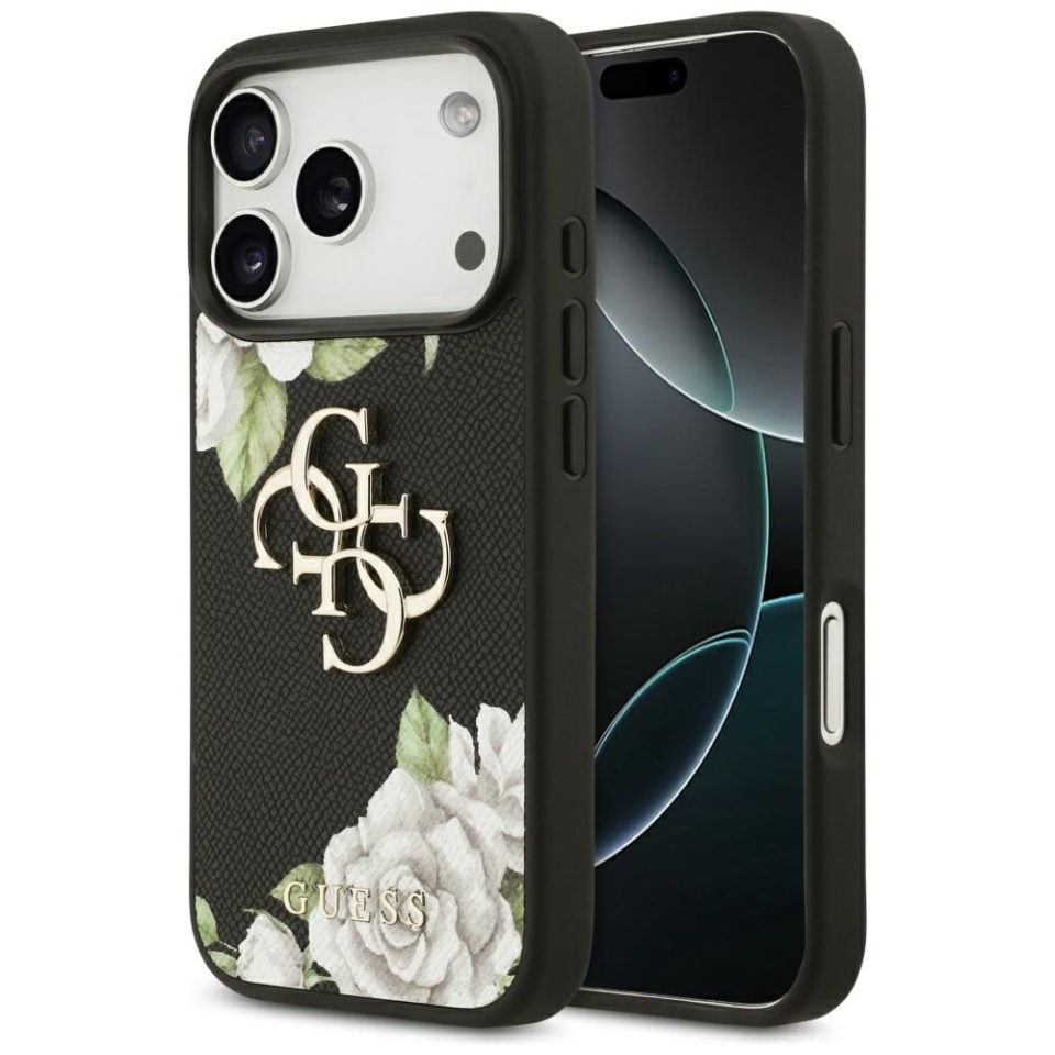 Husa pentru iPhone 17 Pro Max, Hardcase 4G Grained Roses Big Logo, Protectie Slim, Compatibila, Negru