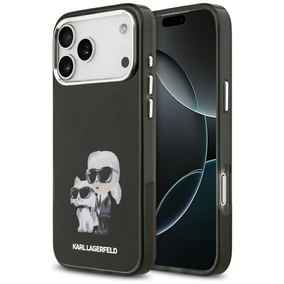 Husa pentru iPhone 17 Pro Max, IML Glitter K&C Heads Logo MagSafe, Clear Mono Karl&Choupette