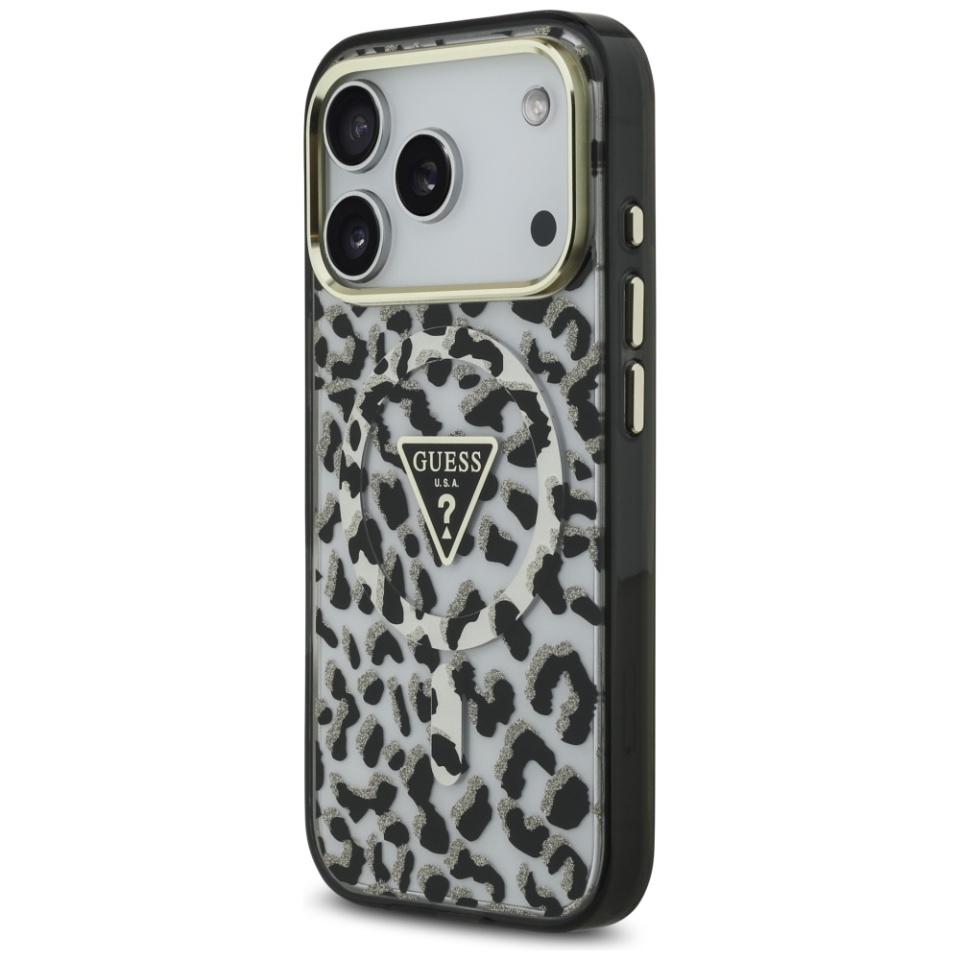 Husa pentru iPhone 17 Pro Max, Leopard Glitter MagSafe, Guess, Negru - 1 | YEO