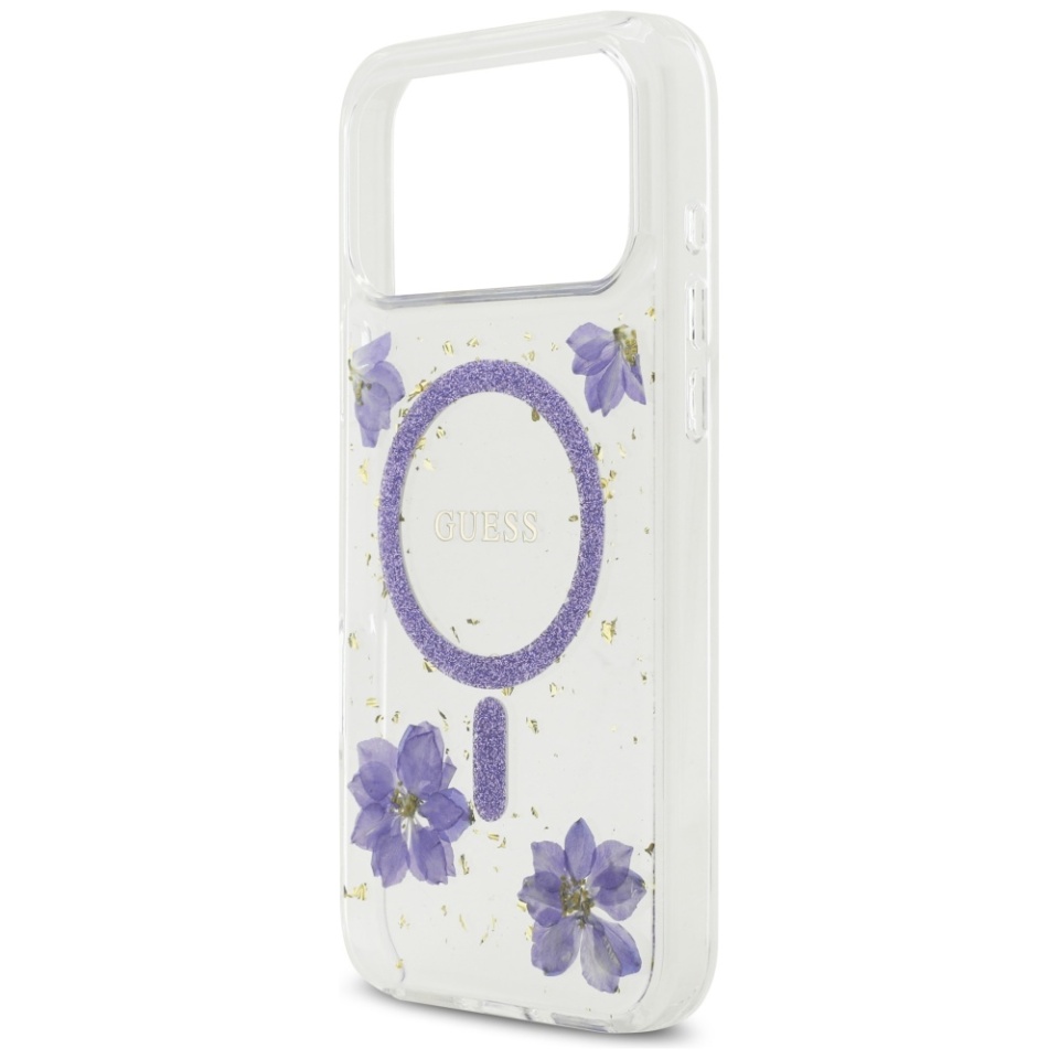 Husa pentru iPhone 17 Pro Max, Resin Flowers and Glitter MagSafe, Guess - Mov - 3 | YEO
