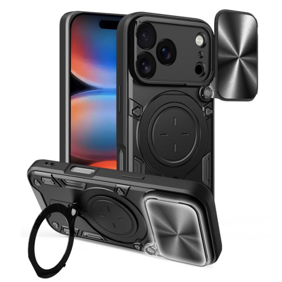 Husa pentru iPhone 17 Pro Max, SKYDDAR INNOVATION, CamGuard Pro, Inel Magnetic, Protectie Camera, set cu sticker, Negru