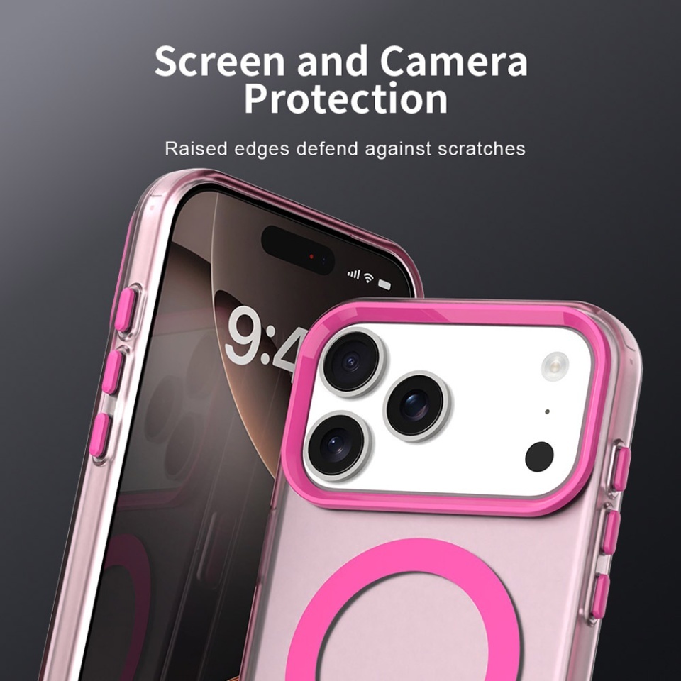 Husa pentru iPhone 17 Pro Max, SKYDDAR INOVATION, CandyCase, Magsafe, set cu sticker, Roz - 3 | YEO