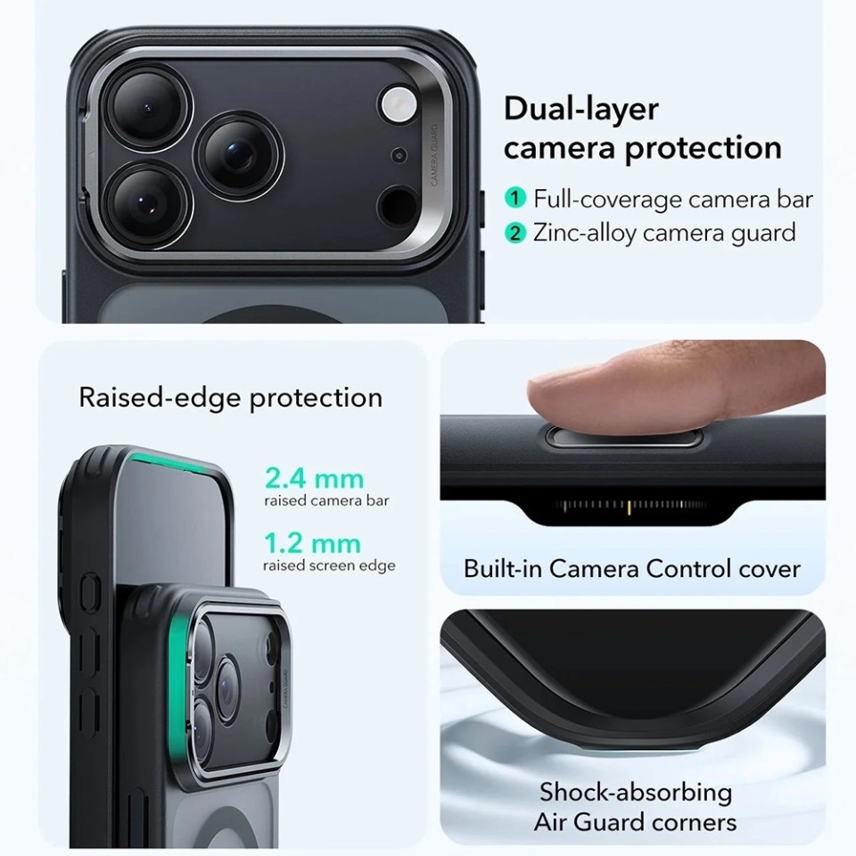 Husa pentru iPhone 17 Pro Max, slim, ESR Classic Hybrid HaloLock Kickstand, Negru frost - 3 | YEO