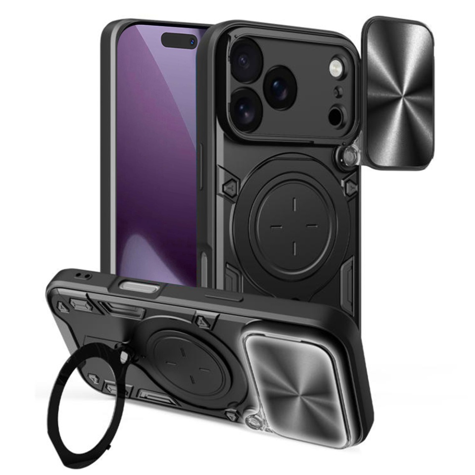 Husa pentru iPhone 17 Pro, SKYDDAR INNOVATION, CamGuard Pro, Inel Magnetic, Protectie Camera, set cu sticker, Negru