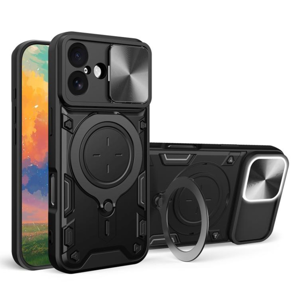 Husa pentru iPhone 17, SKYDDAR INNOVATION, CamGuard Pro, Inel Magnetic, Protectie Camera, set cu sticker, Negru