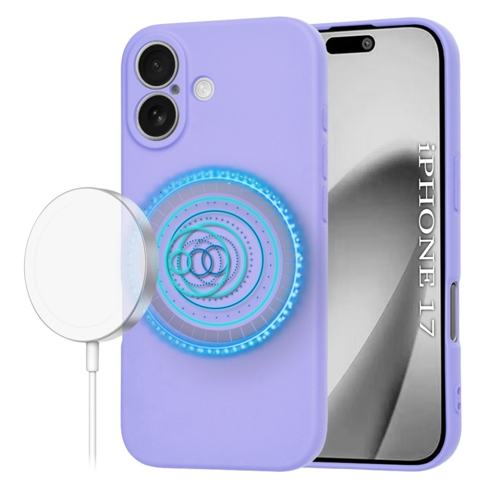 Husa pentru iPhone 17, SKYDDAR INNOVATION, din Silicon Catifelat, SoftFlex Magsafe, set cu sticker, Violet