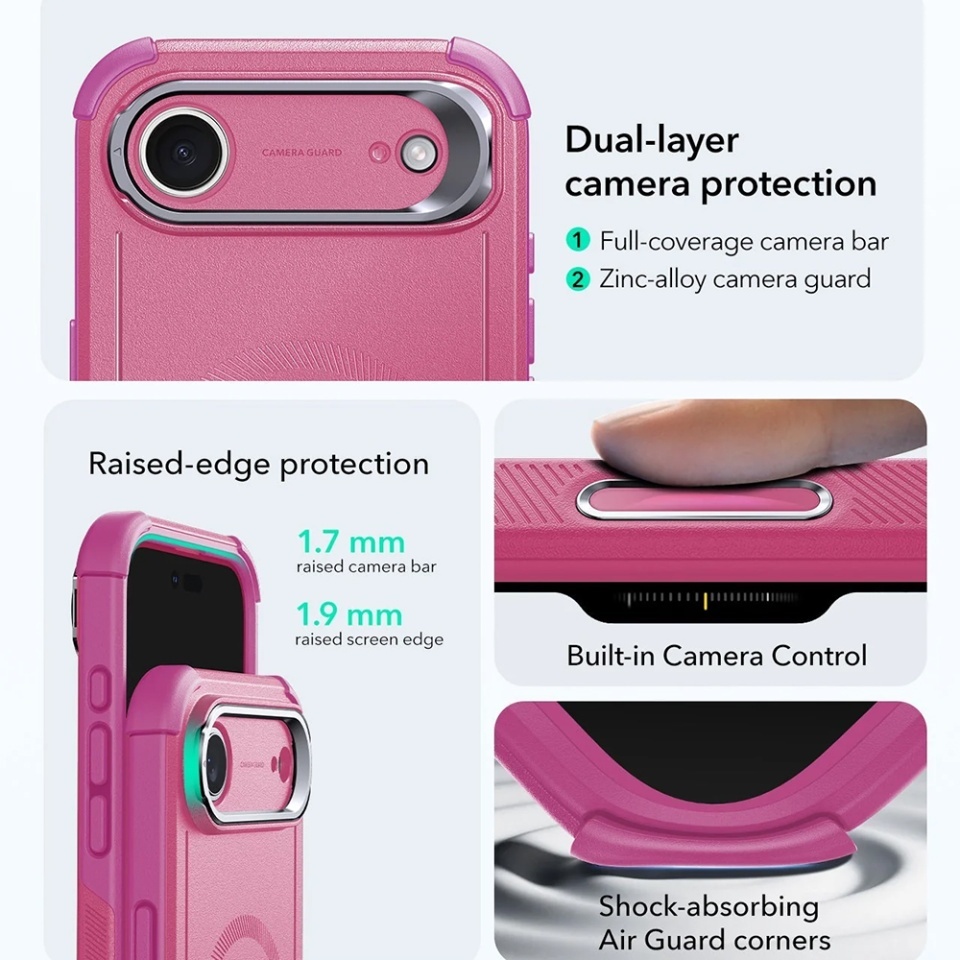 Husa pentru iPhone Air, ESR Cyber Armor Kickstand, Roz - 3 | YEO