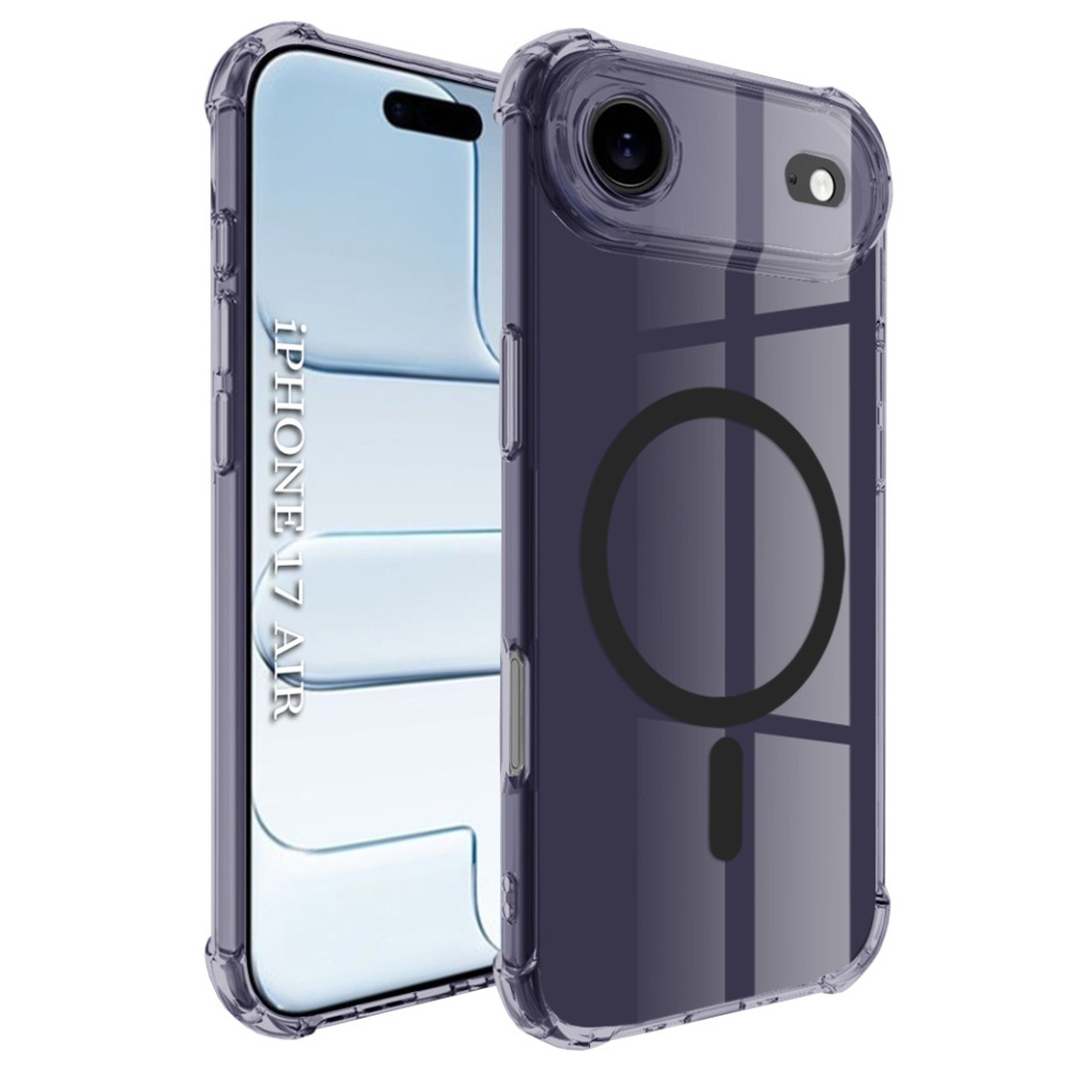 Husa pentru iPhone Air, SKYDDAR INNOVATION, Shockproof MagSafe din silicon, set cu sticker, Fumuriu