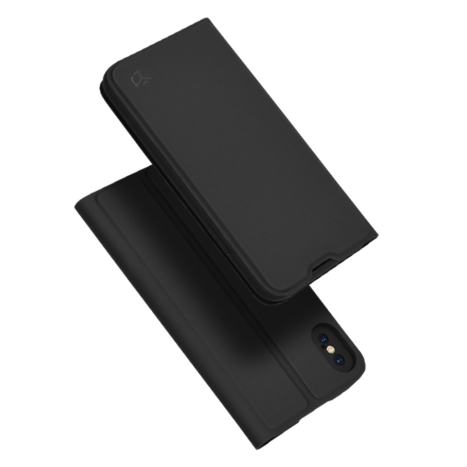 Husa pentru iPhone X, iPhone 10 / XS, SKYDDAR INNOVATION, Magskin Book, tip Carte cu Portofel Interior, set cu sticker, Negru