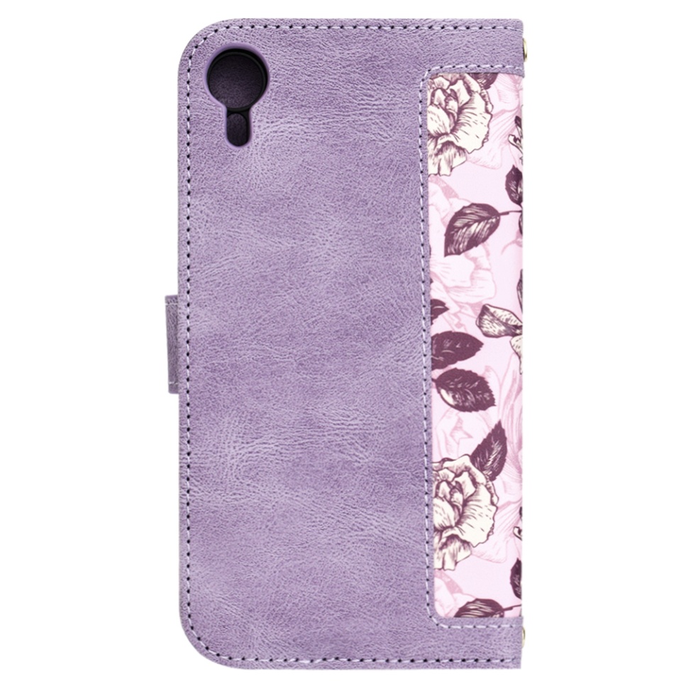 Husa pentru iPhone XR din Piele Ecologică cu Design Floral, Protecție 360°, Stand Integrat, Buzunare pentru Carduri, SKDR Floral Wallet - Mov - 3 | YEO