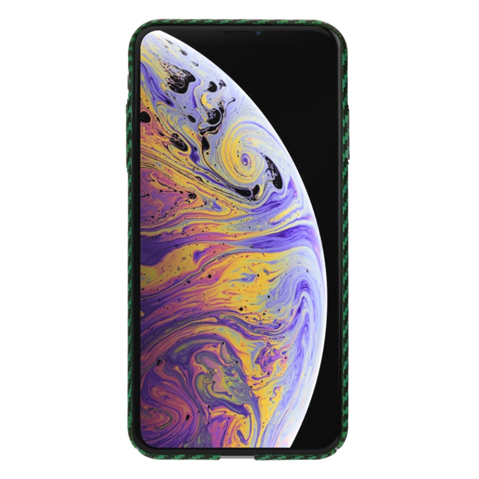 Husa pentru iPhone XS Max, Finisaj Premium cu Textura de Carbon, Design Elegant, SKDR CarbonFlex - Verde - 1 | YEO