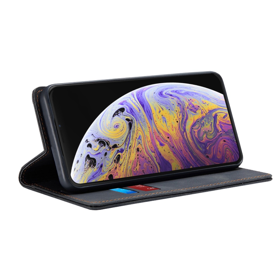 Husa pentru iPhone XS Max, SKYDDAR INNOVATION, Soft Wallet, tip Carte din piele Eco Premium, cu Portofel Interior, Negru, set cu sticker - 1 | YEO