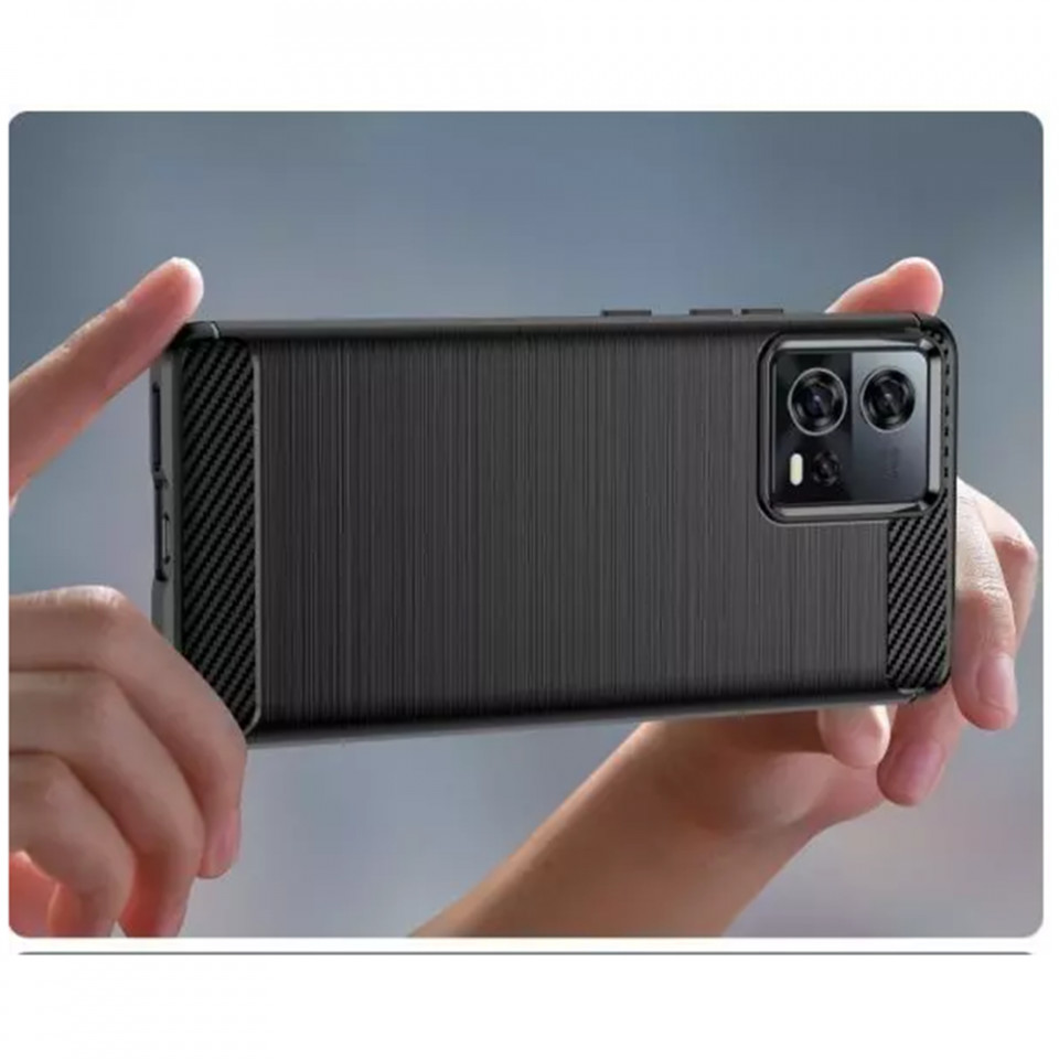 Husa pentru Motorola Edge 30 Fusion din silicon, Slim, cu textură Fibra Carbon Skyddar - Negru - 2 | YEO