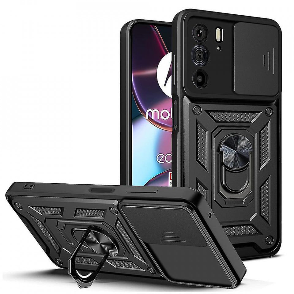 Husa pentru Motorola Edge 30 Pro cu inel magnetic si protectie camera Skyddar CamShield - Negru