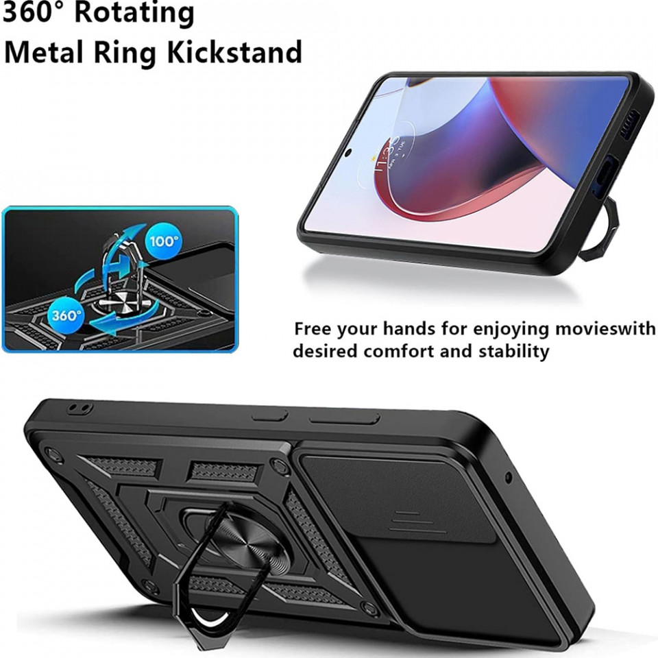 Husa pentru Motorola Edge 30 Ultra cu inel magnetic si protectie camera Skyddar CamShield - Negru - 1 | YEO