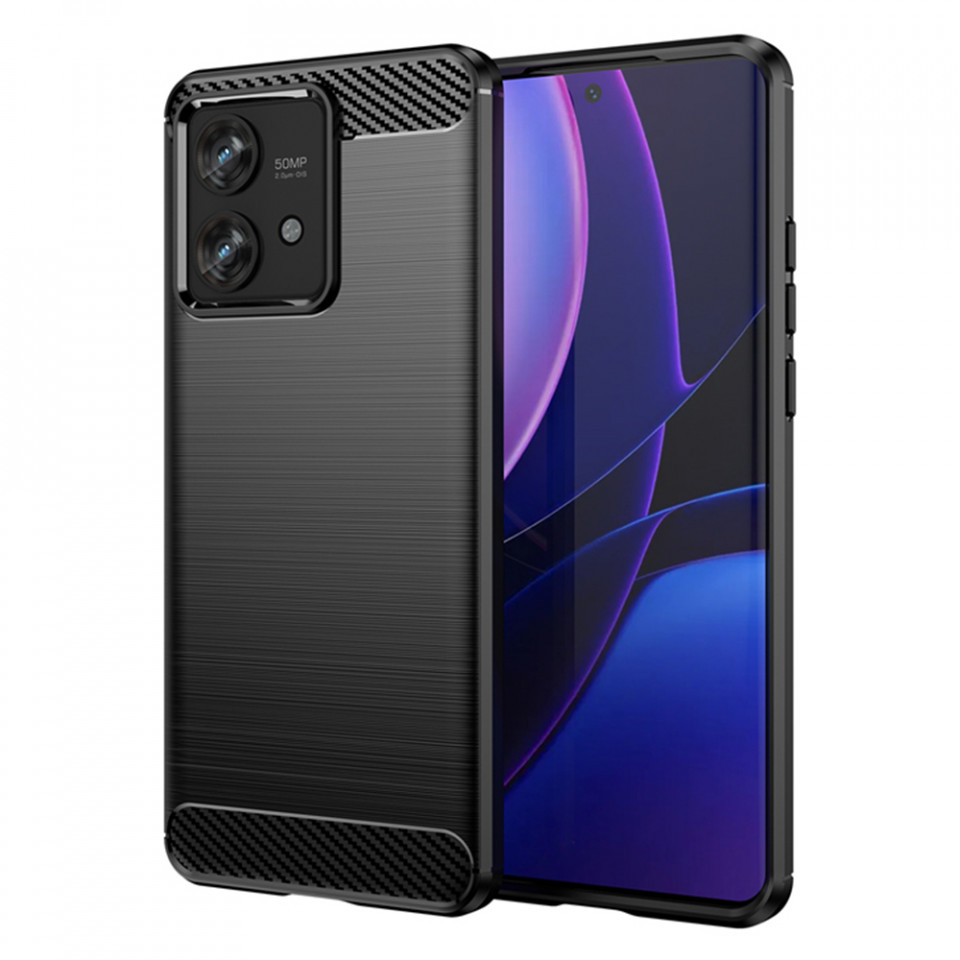 Husa pentru Motorola Edge 40 Neo din silicon, Slim, cu textura Fibra Carbon - Negru