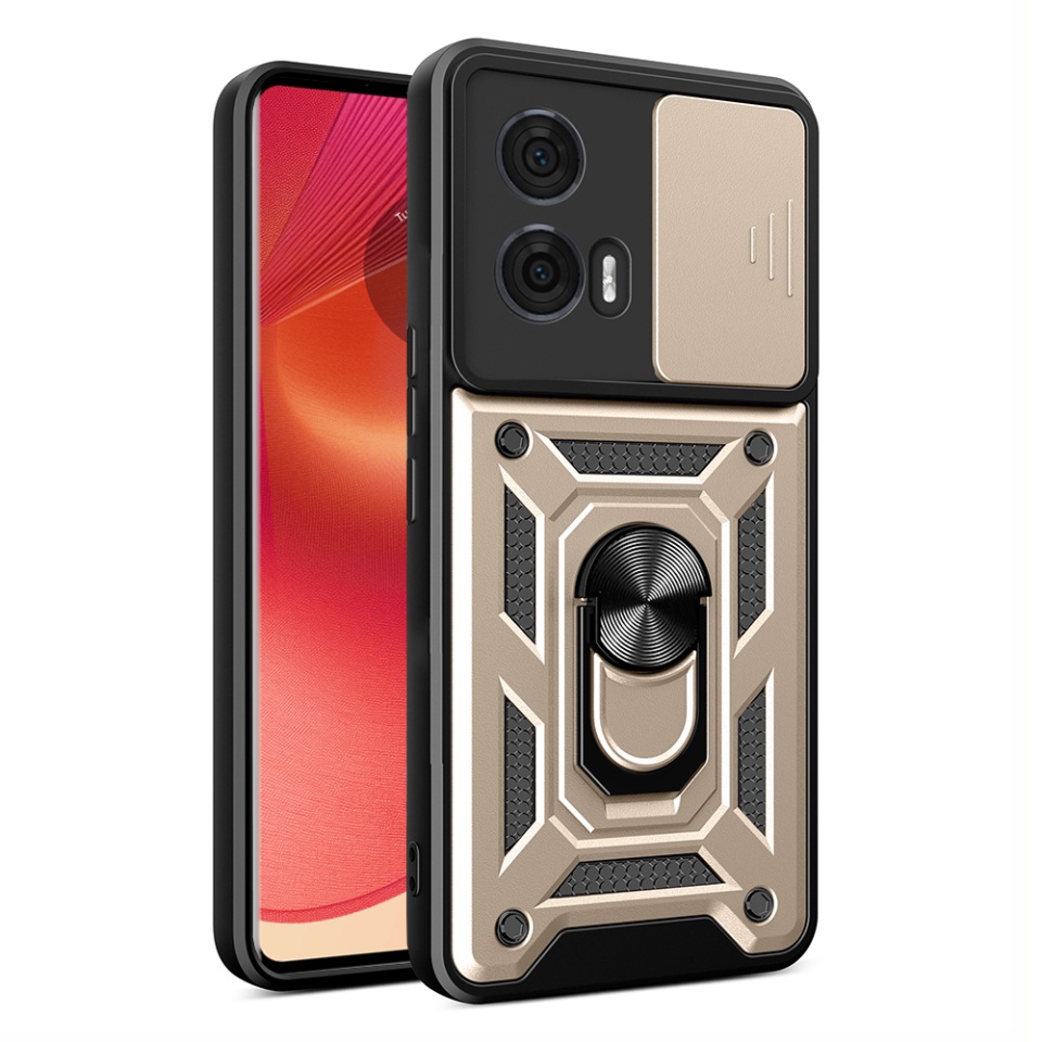 Husa pentru Motorola Edge 50, SKYDDAR INNOVATION, CamShield, Inel magnetic, set cu sticker, Auriu