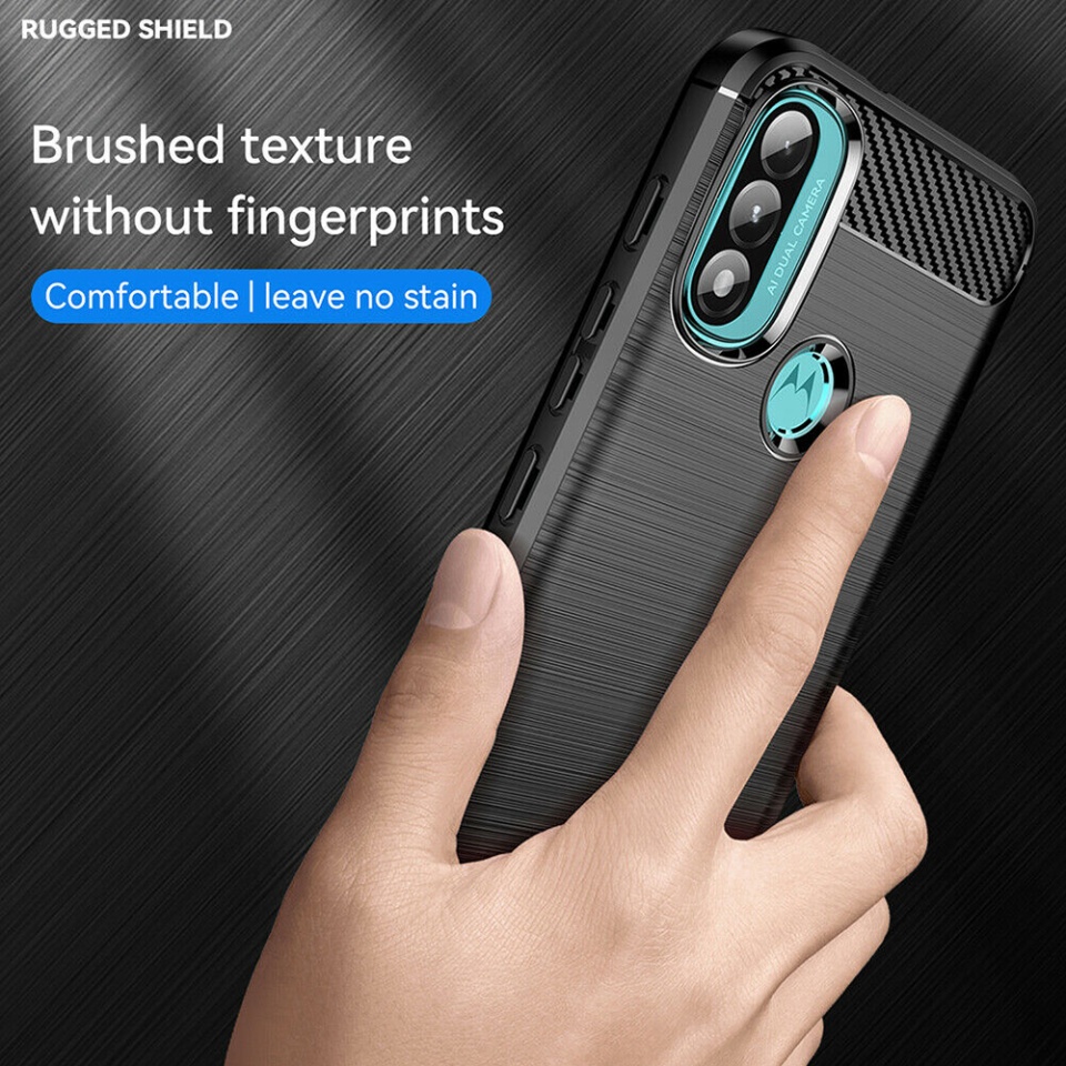 Husa pentru Motorola Moto E20 / Moto E40 / Moto E30, SKYDDAR INNOVATION, Carbon Silicone, din Silicon Slim, cu textura Fibra Carbon, set cu sticker, Negru - 3 | YEO
