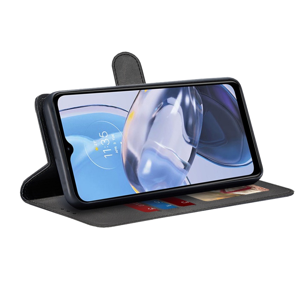 Husa pentru Motorola Moto E22 / Moto E22i, SKYDDAR INNOVATION, Diary Book, tip carte, cu Portofel Interior, Antisoc, Negru, set cu sticker - 1 | YEO