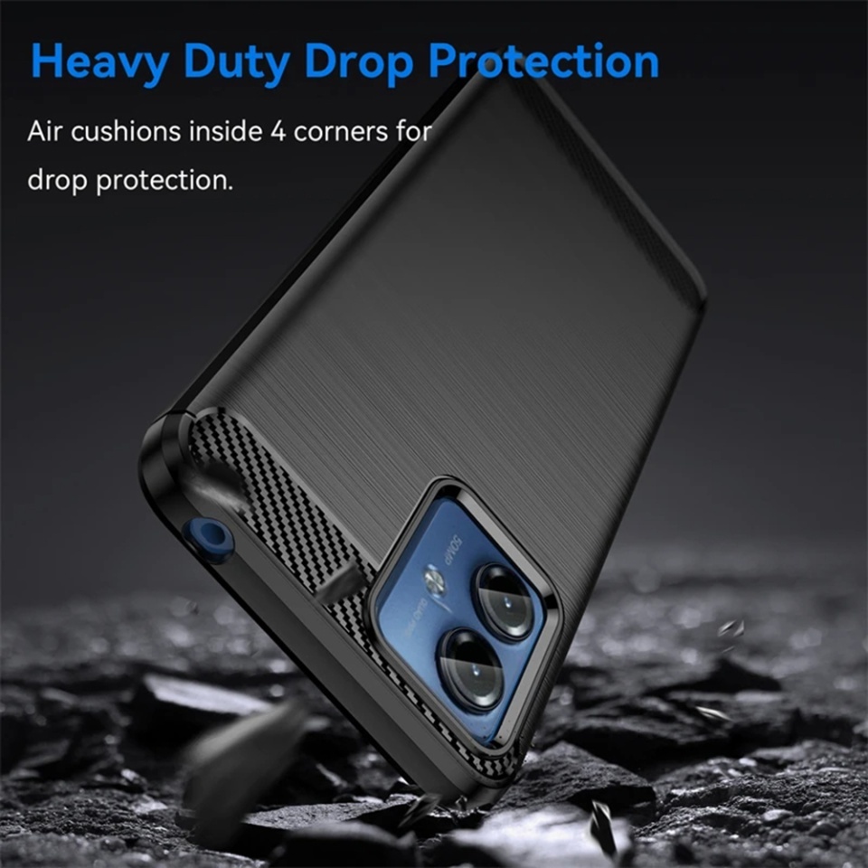 Husa pentru Motorola Moto G14, SKYDDAR INNOVATION, Carbon Silicone, din Silicon Slim, cu textura Fibra Carbon, set cu sticker, Albastru - 2 | YEO