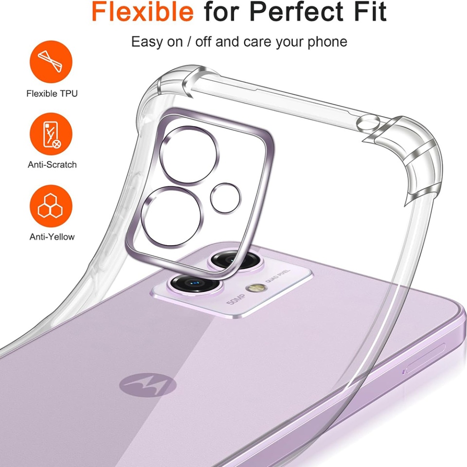 Husa pentru Motorola Moto G14 , SKYDDAR INNOVATION, Shockproof Clear din Silicon Slim, Transparenta, set cu sticker - 3 | YEO