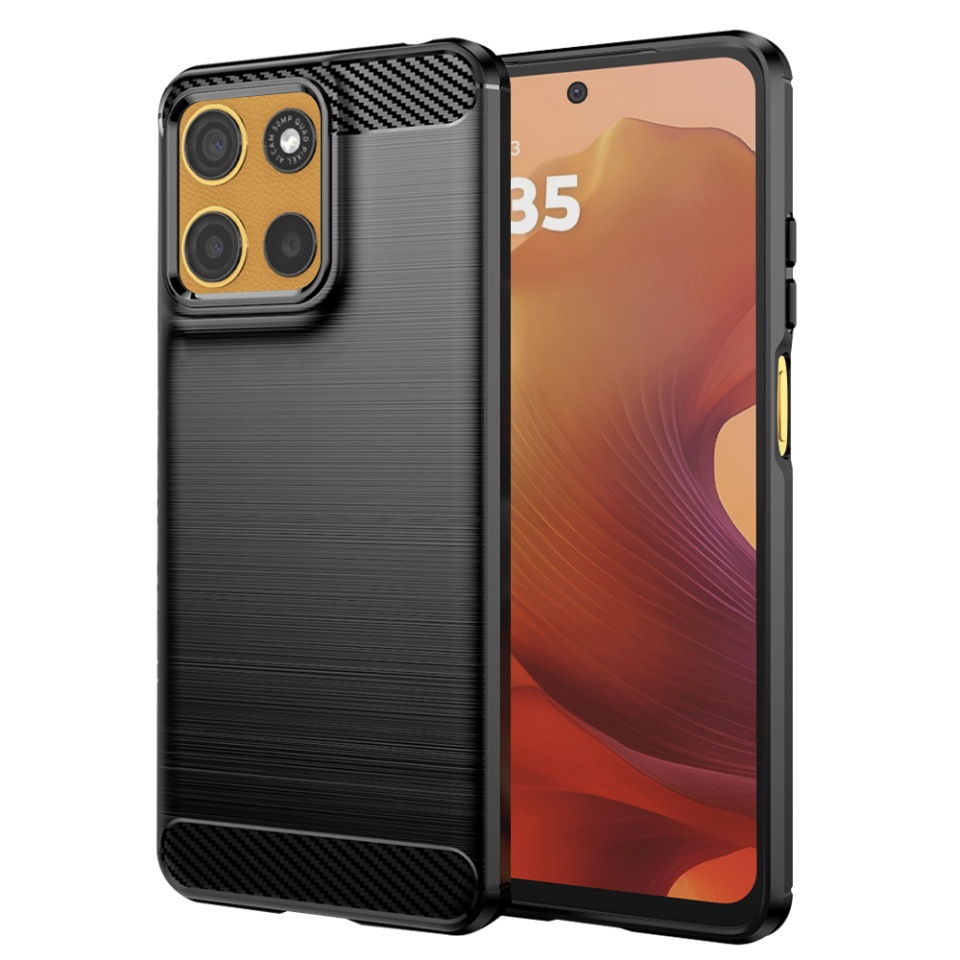 Husa pentru Motorola Moto G15 / Moto G15 Power, SKYDDAR INNOVATION, Carbon Silicone, din Silicon Slim, cu textura Fibra Carbon, set cu sticker, Negru