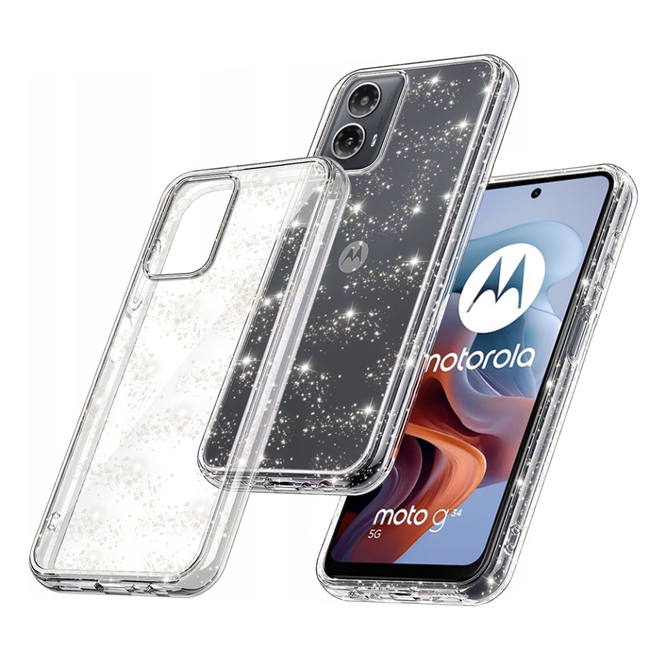 Husa pentru Motorola Moto G34 / Moto G45, SKYDDAR INNOVATION, SparkleSkin din Silicon TPU cu Sclipici, Design Elegant, set cu sticker, Transparenta