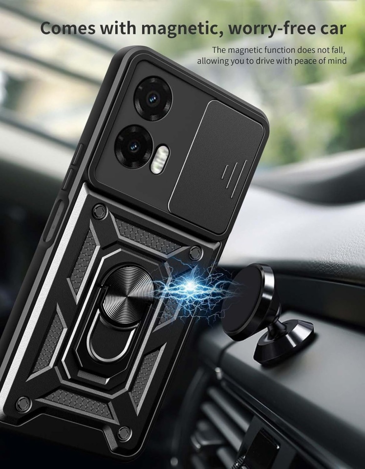 Husa pentru Motorola Moto G35 cu inel magnetic si protectie camera Skyddar CamShield - Negru - 3 | YEO