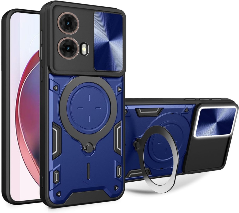 Husa pentru Motorola Moto G35, cu inel magnetic si suport ajustabil, protectie completa camera, SKDR SafeCover - Albastru