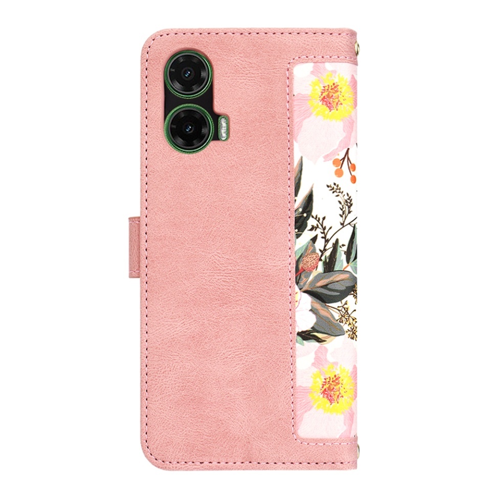 Husa pentru Motorola Moto G35, SKYDDAR INNOVATION, Flipcraft din Piele Ecologică, Stand Integrat, Buzunare pentru Carduri, set cu sticker, Roz - 2 | YEO