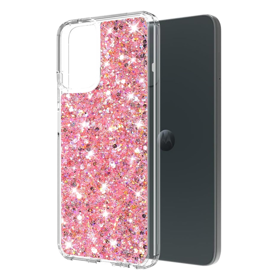 Husa pentru Motorola Moto G54 , Fundal Detasabil, din Silicon cu Sclipici, Design Stralucitor, Protectie Completa - Roz