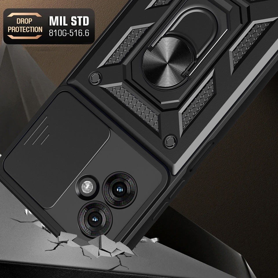 Husa pentru Motorola Moto G55, SKYDDAR INNOVATION, CamShield, Inel magnetic, set cu sticker, Roz - 3 | YEO