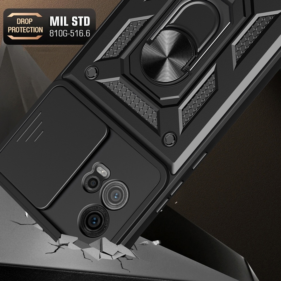 Husa pentru Motorola Moto G72, SKYDDAR INNOVATION, CamShield, Inel magnetic, set cu sticker, Negru - 2 | YEO