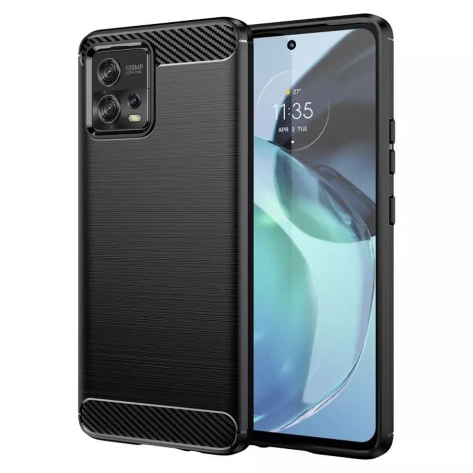 Husa pentru Motorola Moto G72, SKYDDAR INNOVATION, Carbon Silicone, din Silicon Slim, cu textura Fibra Carbon, set cu sticker, Negru