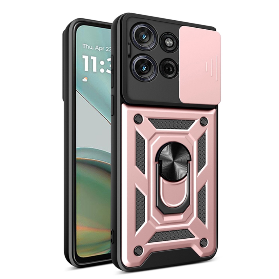 Husa pentru Motorola Moto G75 cu inel magnetic si protectie camera Skyddar CamShield - Roz