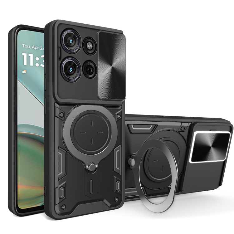 Husa pentru Motorola Moto G75, cu inel magnetic si suport ajustabil, protectie completa camera, SKDR SafeCover - Negru