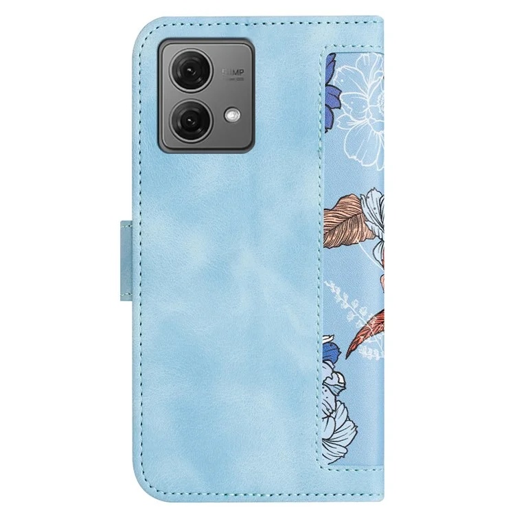 Husa pentru Motorola Moto G84 din Piele Ecologică cu Design Floral, Protecție 360°, Stand Integrat, Buzunare pentru Carduri, SKDR Floral Wallet - Bleu - 1 | YEO
