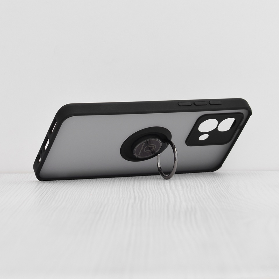 Husa pentru Motorola Moto G84, SKYDDAR INNOVATION, Glinth cu Inel Rotativ 360° Magnetic, Negru, set cu sticker - 1 | YEO