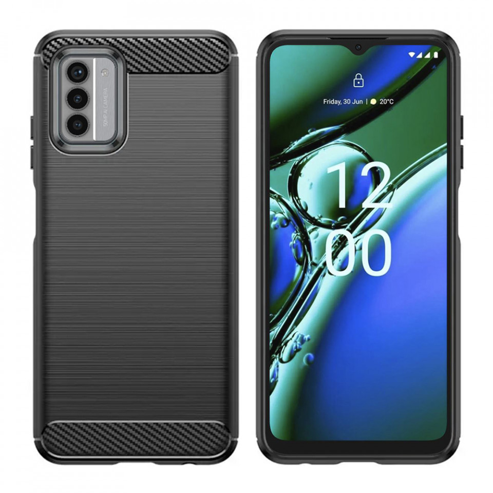 Husa pentru Nokia G42 din silicon, Slim, cu textura Fibra Carbon - Negru