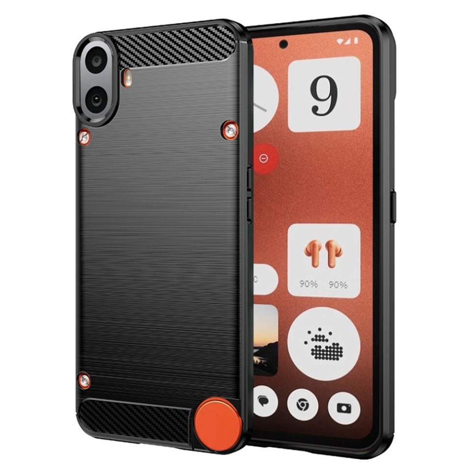 Husa pentru Nothing CMF Phone 1, SKYDDAR INNOVATION, Carbon Silicone, din Silicon Slim, cu textura Fibra Carbon, set cu sticker, Negru